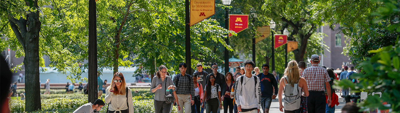 Students walking on the University of Minnesota campus.