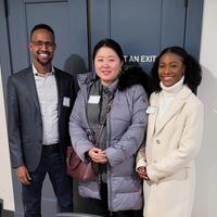 Three students pose for a photo from left to right: Omer Ali, Sook-Young Park, and Denisha Demeritte