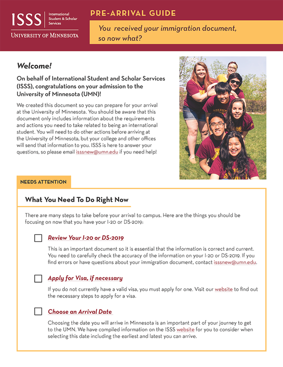 First page of the pre-arrival guide
